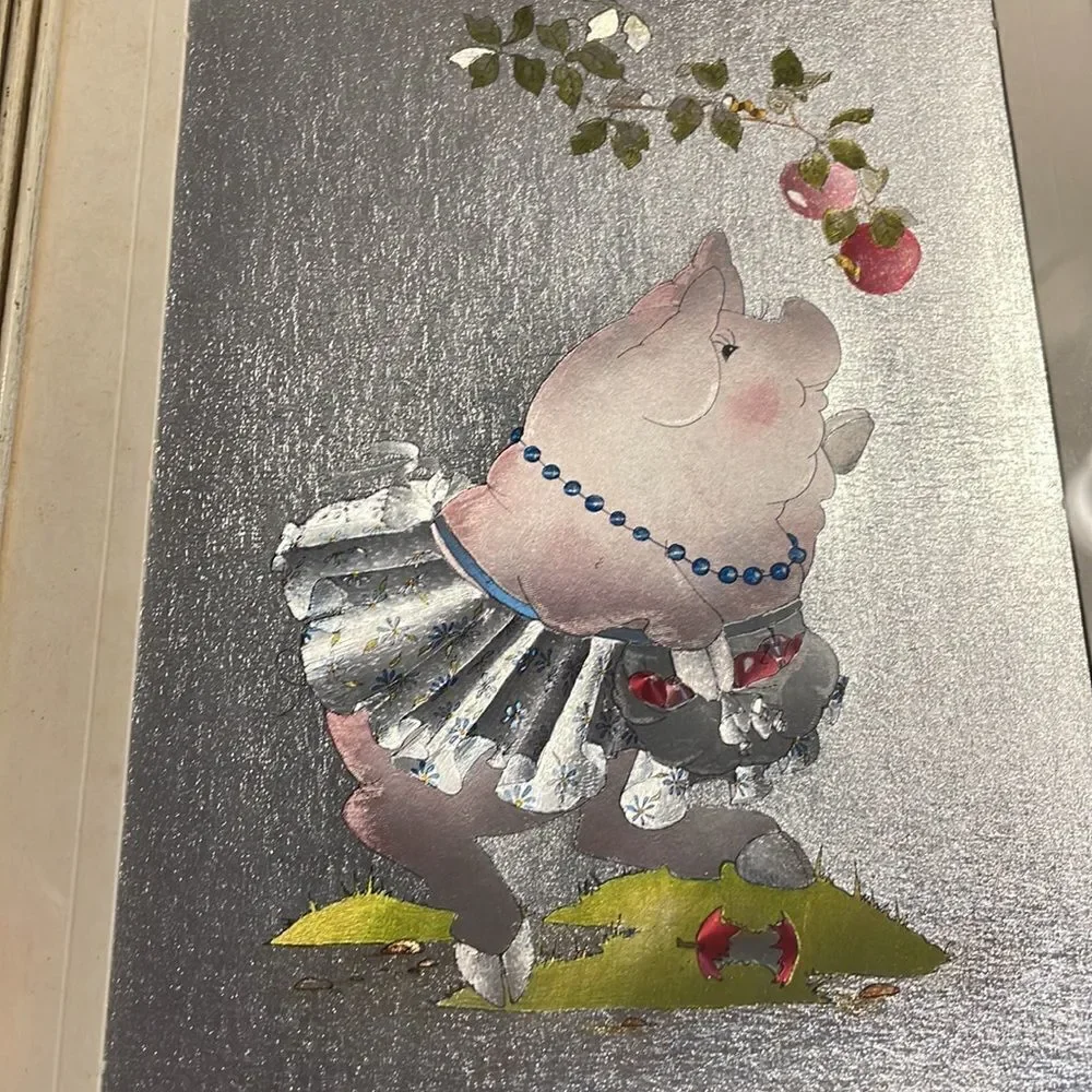 Vintage Framed Foil Pig in Tutu Print, at les, pears, ballet 9 x 11.5